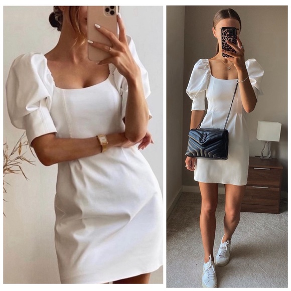 Zara Dresses & Skirts - Zara White Puffed Sleeve Mini Dress